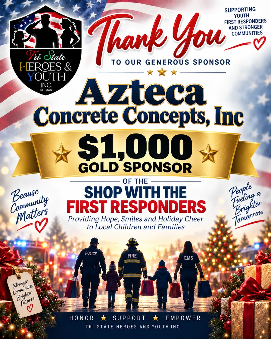 Thank-you flyer for Azteca Concrete Concepts, Inc., sponsor of Shop with the First Responders