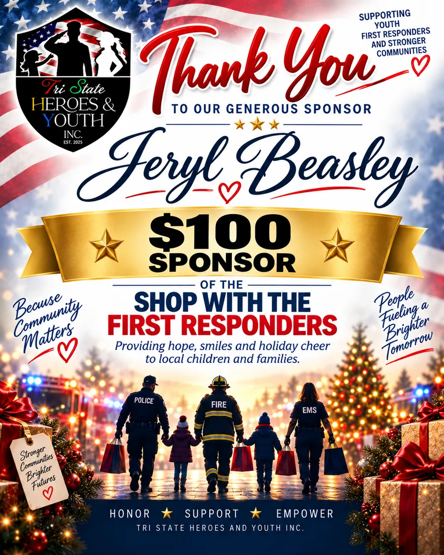 Thank-you flyer for Jeryl Beasley, sponsor of Shop with the First Responders