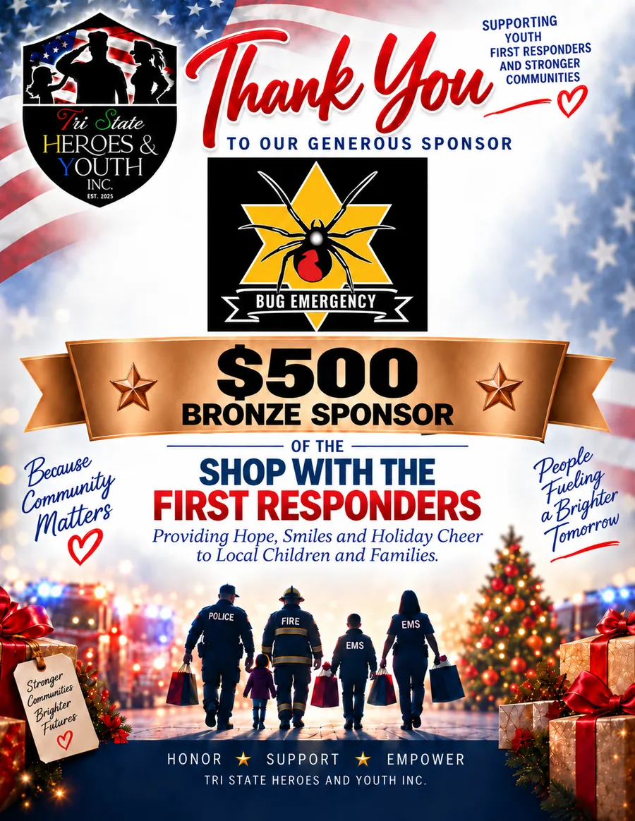 Thank-you flyer for Bug Emergency, sponsor of Shop with the First Responders